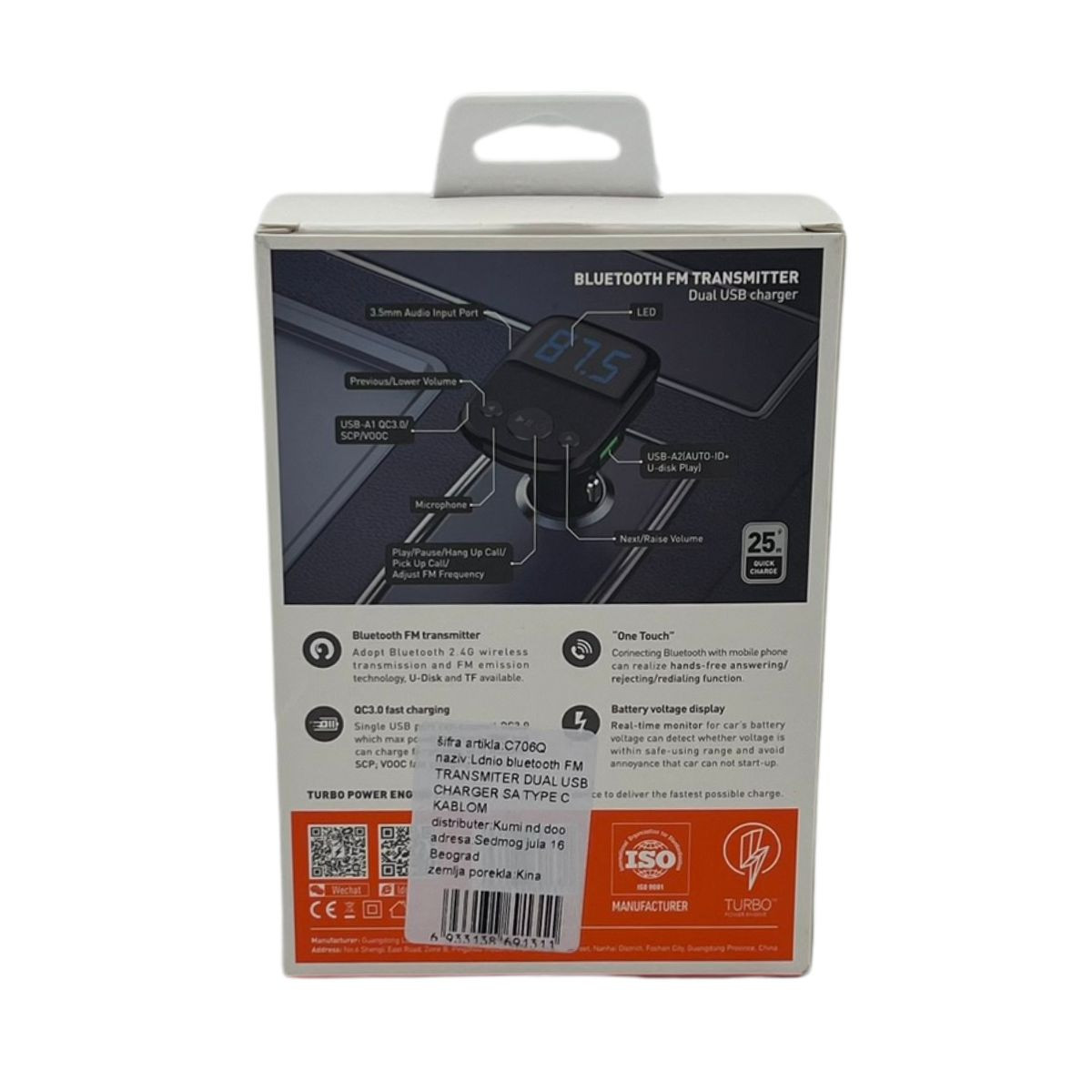 FM TRANSM DUAL USB CHARGER TYPE C + KABAL BLUETOOTH LDNIO 