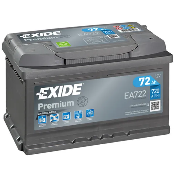 AKUM EXIDE PREMIUM 12V72AH D+ NISKI EA722 ( E38 ) 